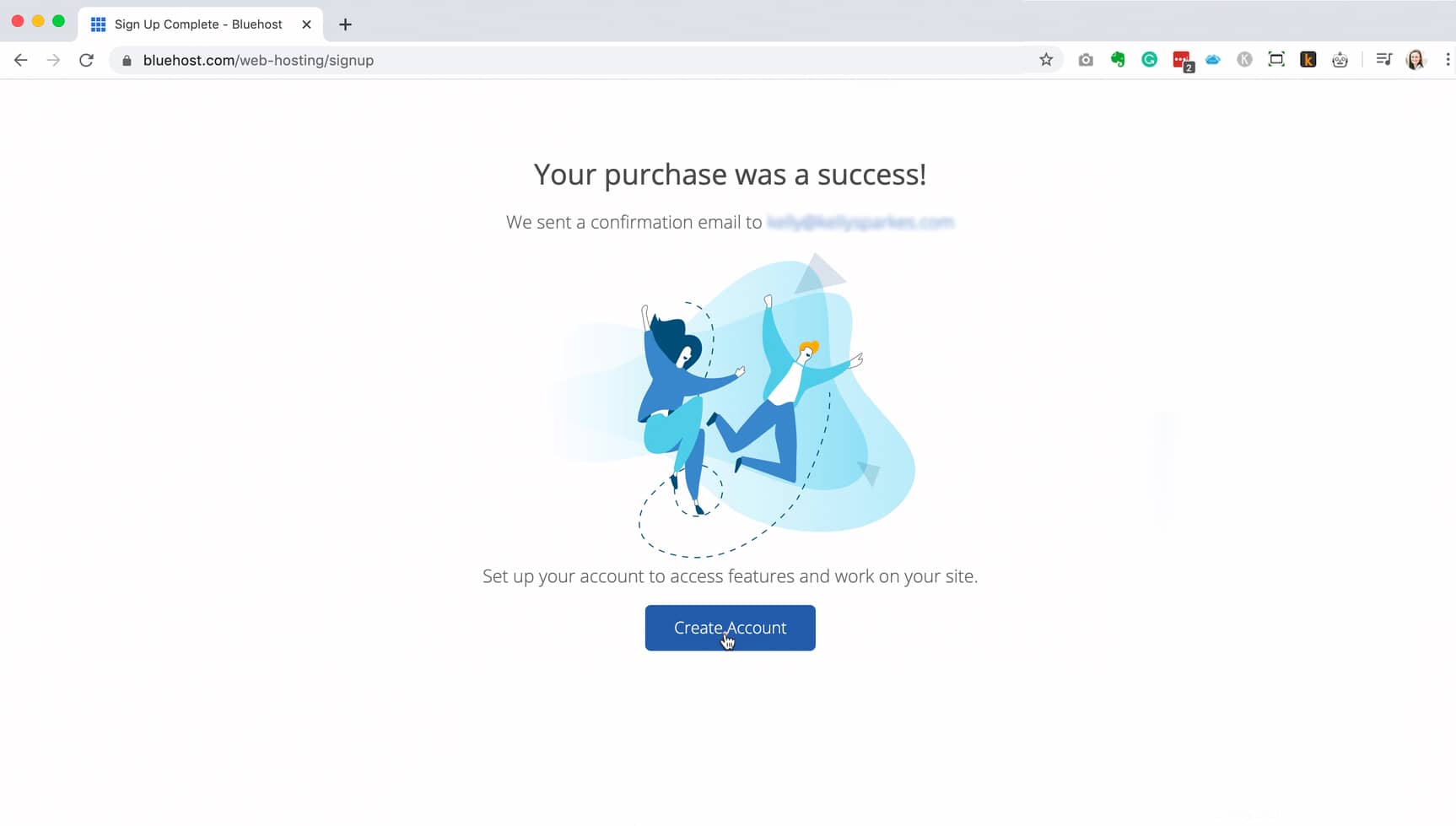 Bluehost signup success